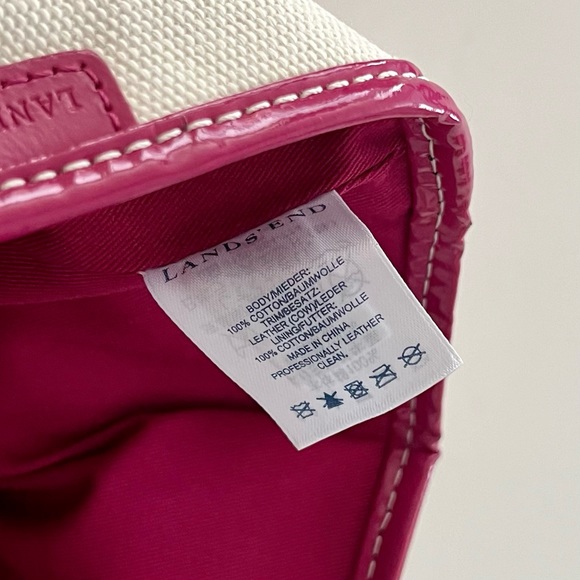 LANDS END Canvas & PINK Leather TOTE BAG - Open-top Snap Pockets MEDIUM - Picture 4 of 4